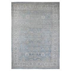 8'8"x12' Blue White Wash Peshawar Leaf Design Hand Knotted Wool Oriental Rug