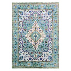 8'8"x12' Blueish Gray, Medallion Design, Sari Silk with Wool Hand Knotted Rug