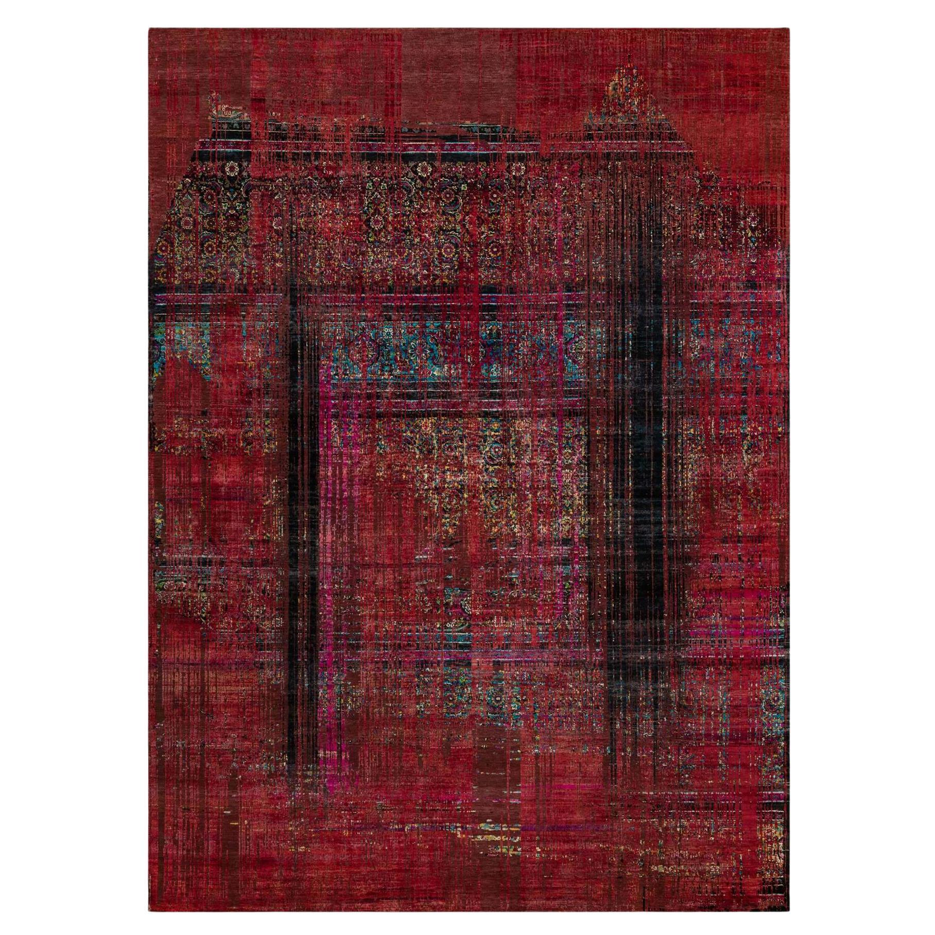 8
8 "x12
 Kirschrot Gelöschtes Persisches Muster Seide mit Wolle Handgeknüpfter Teppich im Angebot