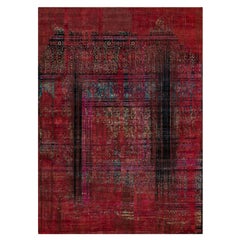 8'8"x12' Cherry Red Erased Persian Pattern Silk with Wool Hand Knotted Rug