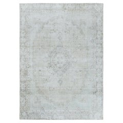 8'8"x12' Cropped Thin, Hand Knotted, Ivory, Vintage Zoroastrian Karman, Wool Rug