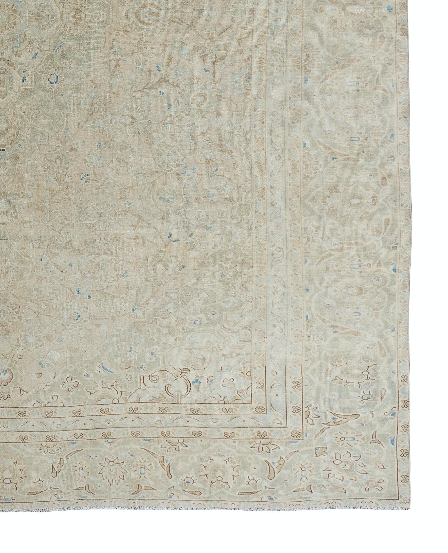 8.8x12 Ft One-of-a-kind Vintage Large Area Rug. Handgefertigter türkischer Teppich in Creme (20. Jahrhundert) im Angebot