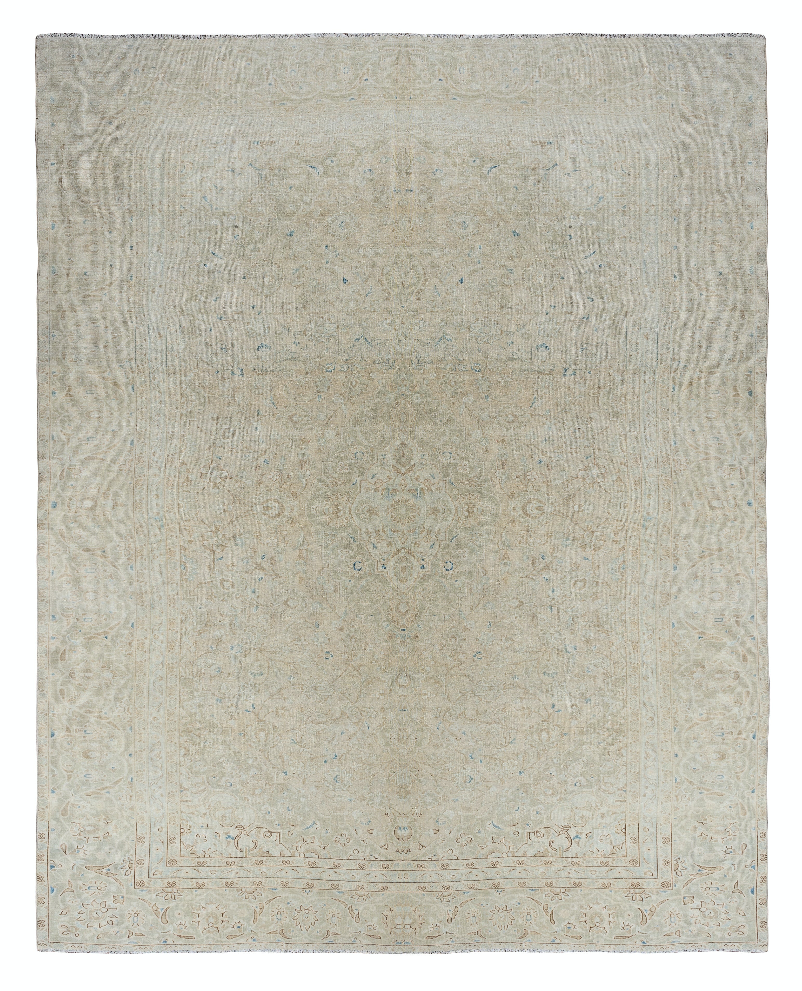 8.8x12 Ft One-of-a-kind Vintage Large Area Rug. Handgefertigter türkischer Teppich in Creme im Angebot