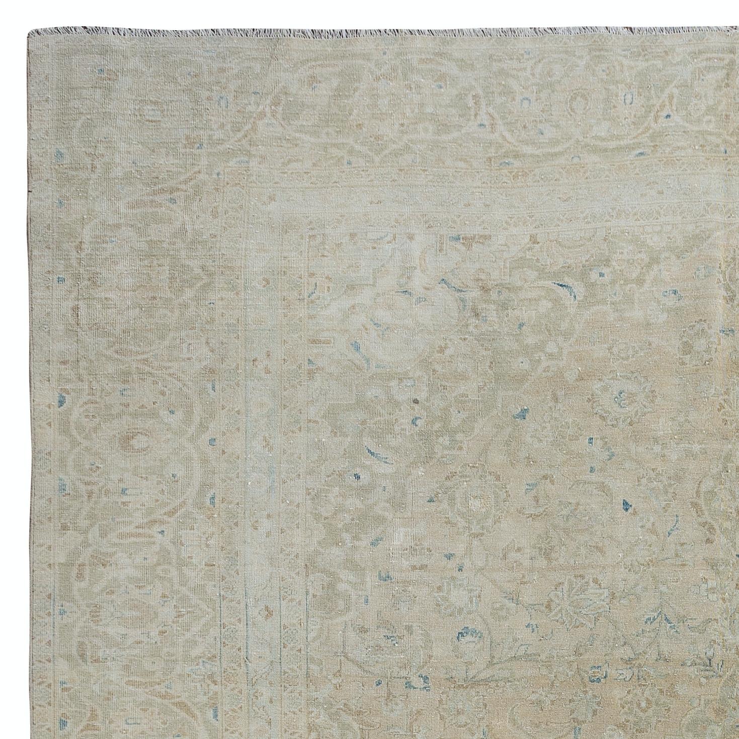 Hand-Woven 8.8x12 Ft Unique Vintage Beige Large Area Rug, Sun Faded Handmade Turkish Carpet For Sale