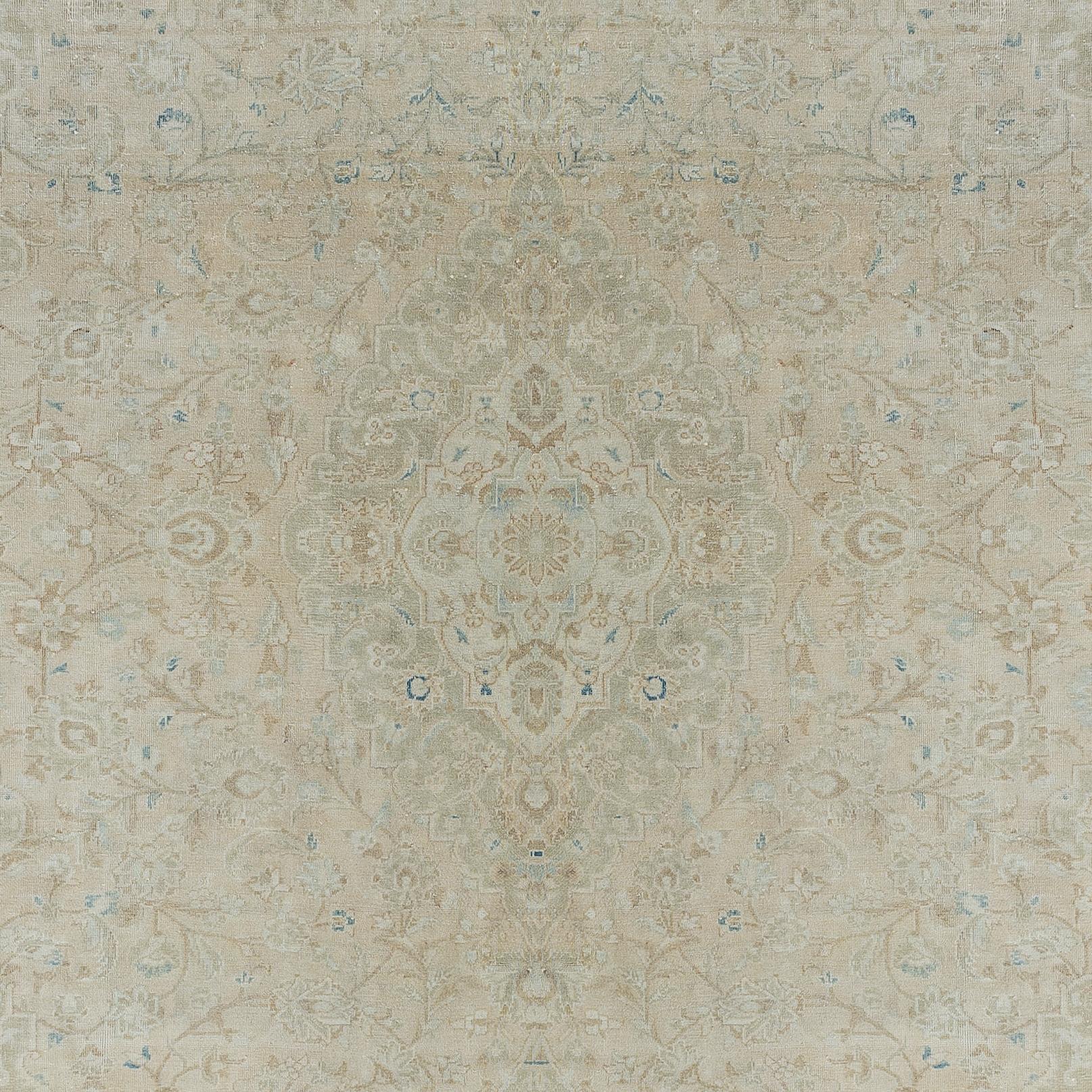8.8x12 Ft Unique Vintage Beige Large Area Rug, Sun Faded Handmade Turkish Carpet In Good Condition For Sale In Spring Valley, NY