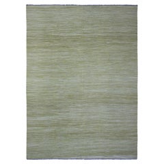 8'8 "x12' Verde Design Solido Tessuto a mano Afgano Kilim Filato a mano Tappeto Orientale in Lana