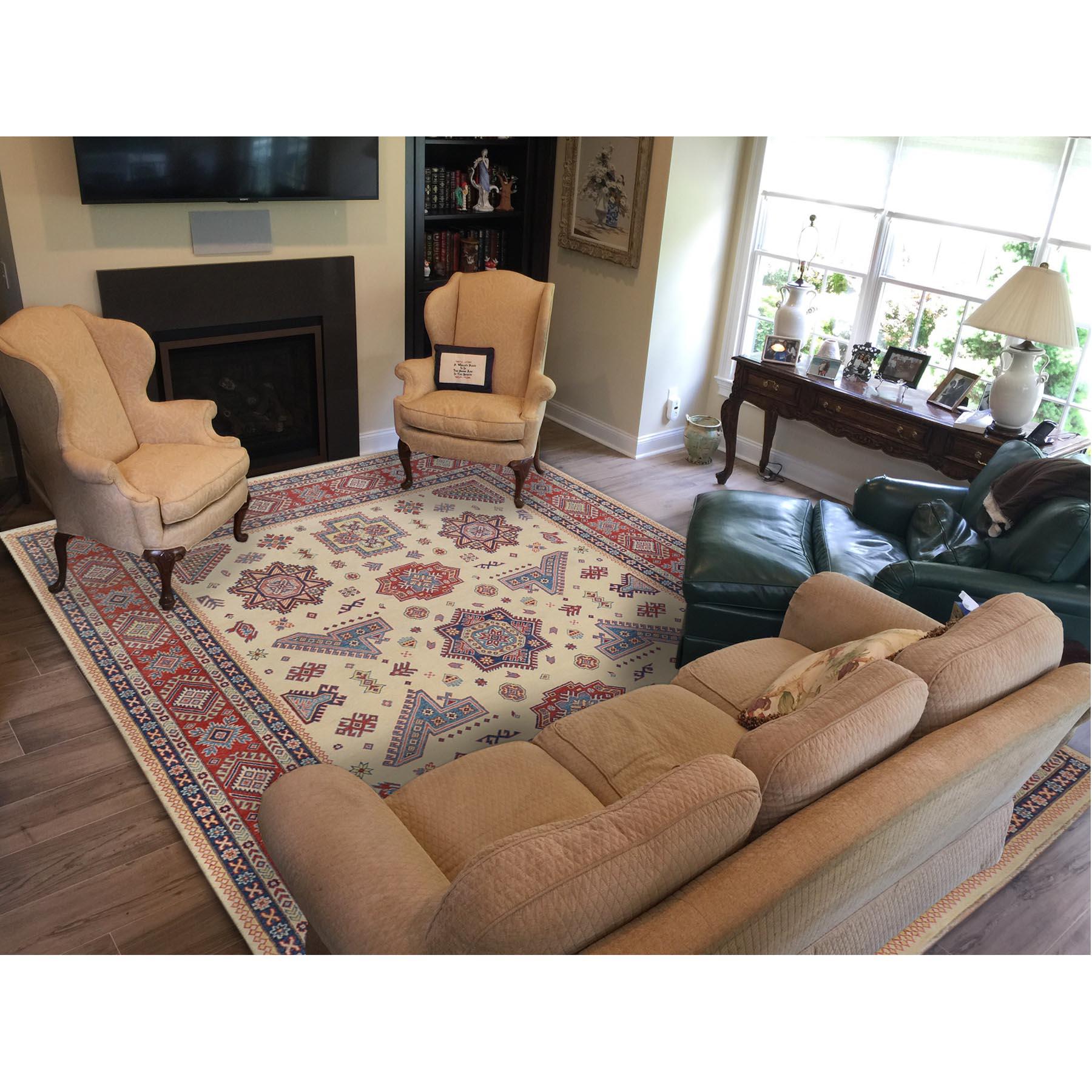 This is a truly genuine one-of-a-kind Ivory Special kazak Geometric Design Pure wool Hand Knotted Oriental Rug. It has been Knotted for months and months in the centuries-old Persian weaving craftsmanship techniques by expert artisans.
Primary