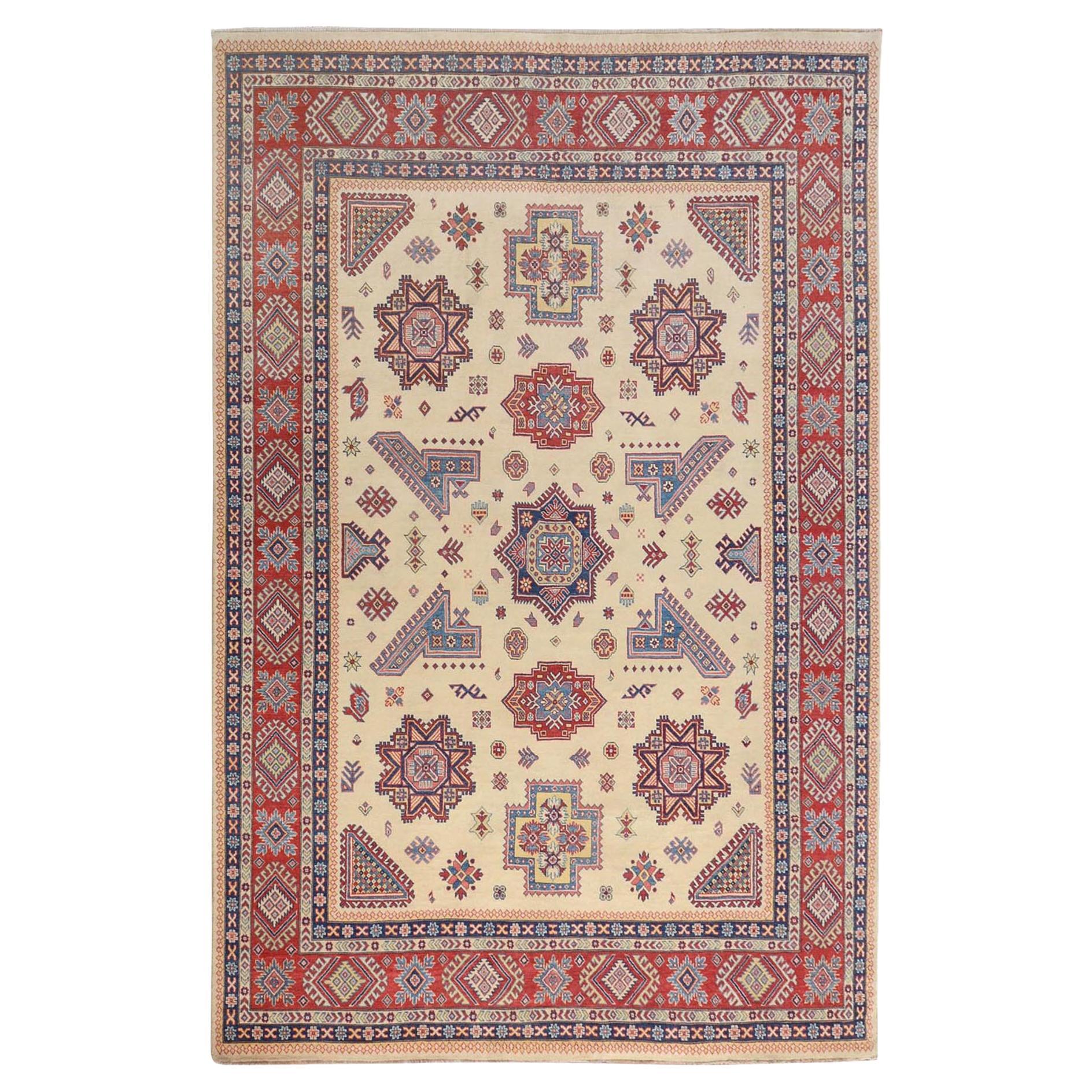 8'8"x12' Ivory Special kazak Geometric Design Pure wool HandKnotted OrientalRug For Sale