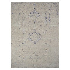 8'8 "x12'1" Alfombra oriental anudada a mano de seda y lana con diseño de medallón borrado azul