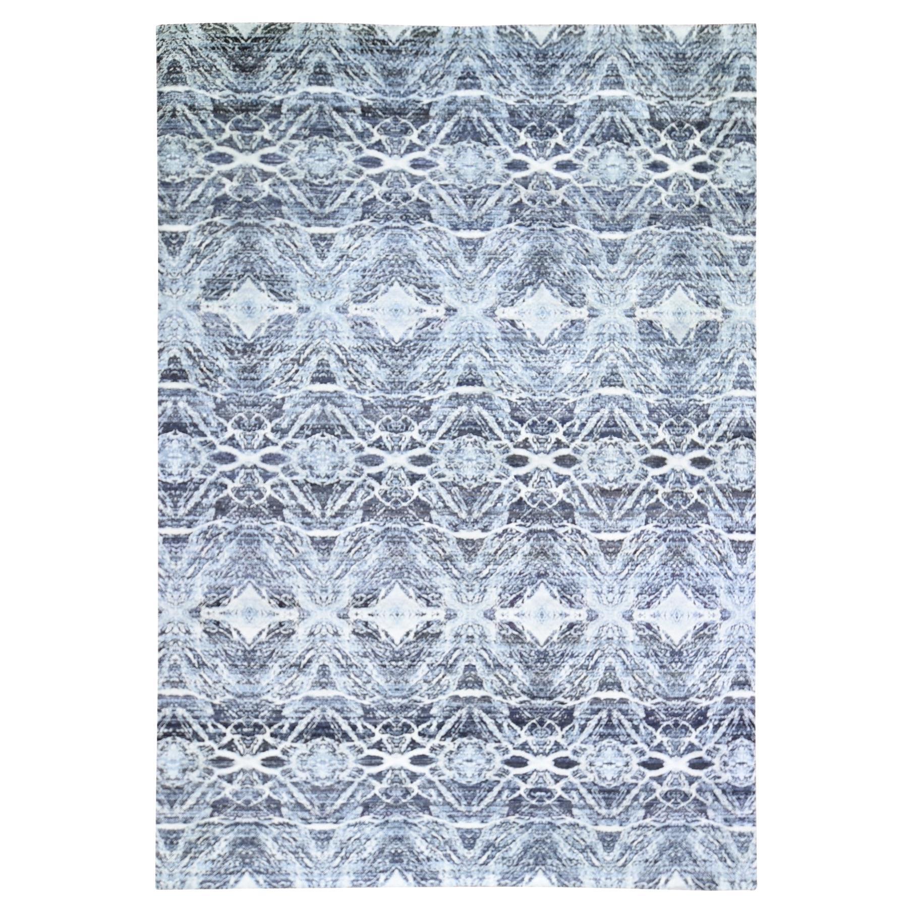 8'8 "x12'1" Charcoal Black Transitional Design annodato a mano interamente in seta Oriental Rugs in vendita