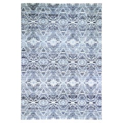 8'8"x12'1" Charcoal Black Transitional Design Hand Knotted All Silk Oriental Rug
