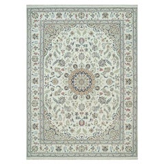 8
8 "x12
1" Avorio 250 KPSI Nain con medaglione centrale Tappeto in lana annodato a mano