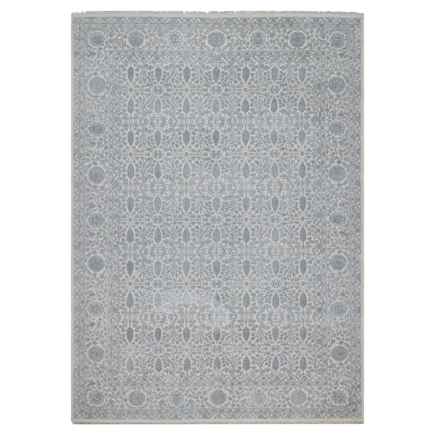 8'8"x12'1" Weißer handgeknüpfter Teppich aus Wolle und Seide mit persischem Design mit Blumenmotiven