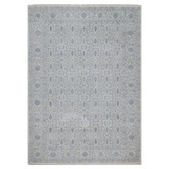 8'8"x12'1" Weißer handgeknüpfter Teppich aus Wolle und Seide mit persischem Design mit Blumenmotiven