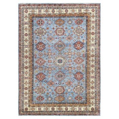 8'8 "x12'2" Azul Claro, Alfombra Afgana Super Kazak Extra Suave de Lana Anudada a Mano