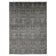 8'8"x12'3" Jet Gray Hand Knotted Mughal Influence Wool with Real Silk Rug