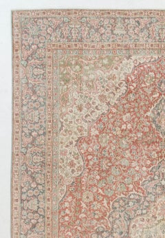 8.8x13 Ft Vintage Turkish Area Rug with Medallion & Floral Design. Pastel Shades