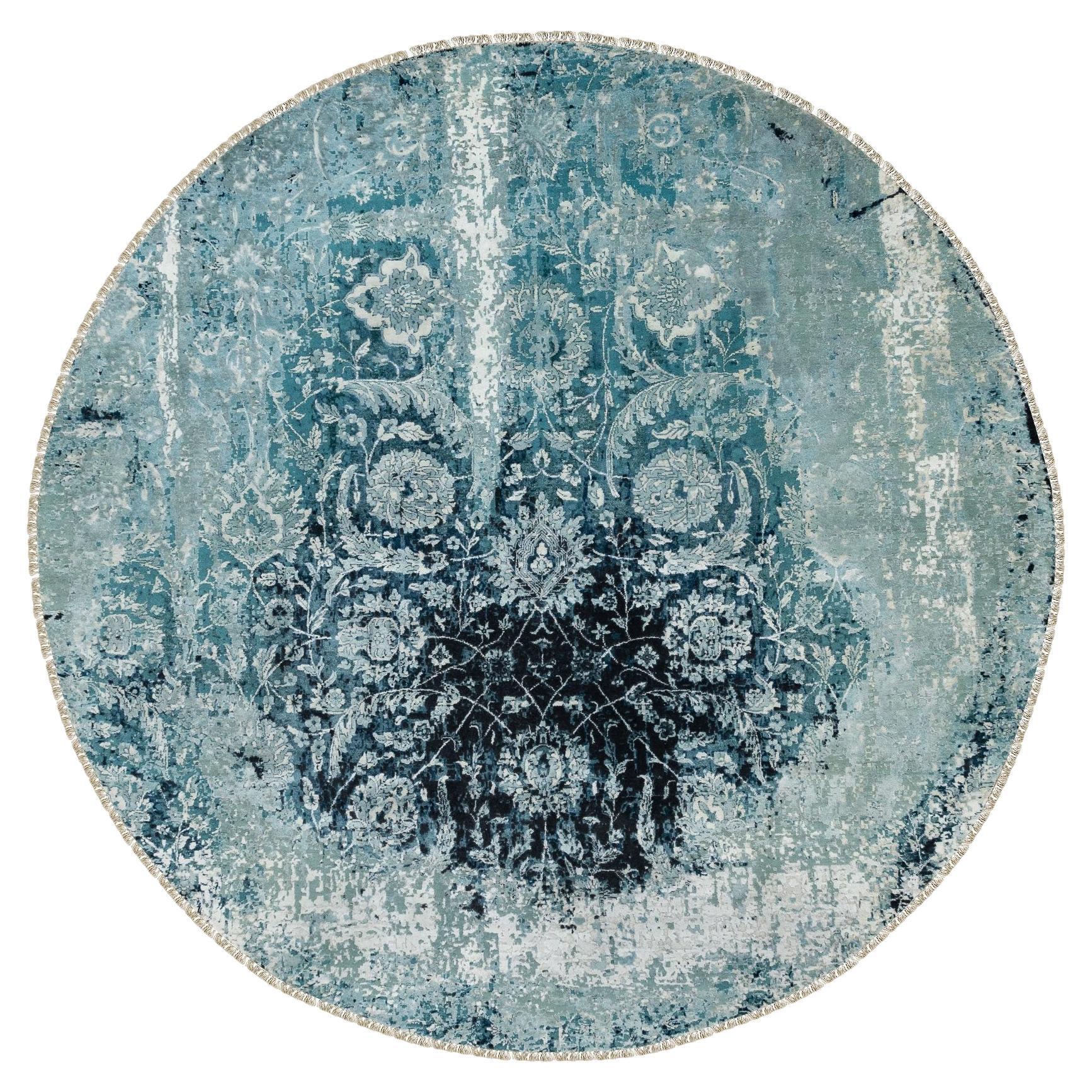 8'8"x8'8" Wool & Silk Broken Persian Tabriz Erased Design Hand Knotted Round Rug