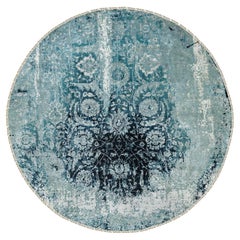 8'8"x8'8" Wool & Silk Broken Persian Tabriz Erased Design Hand Knotted Round Rug