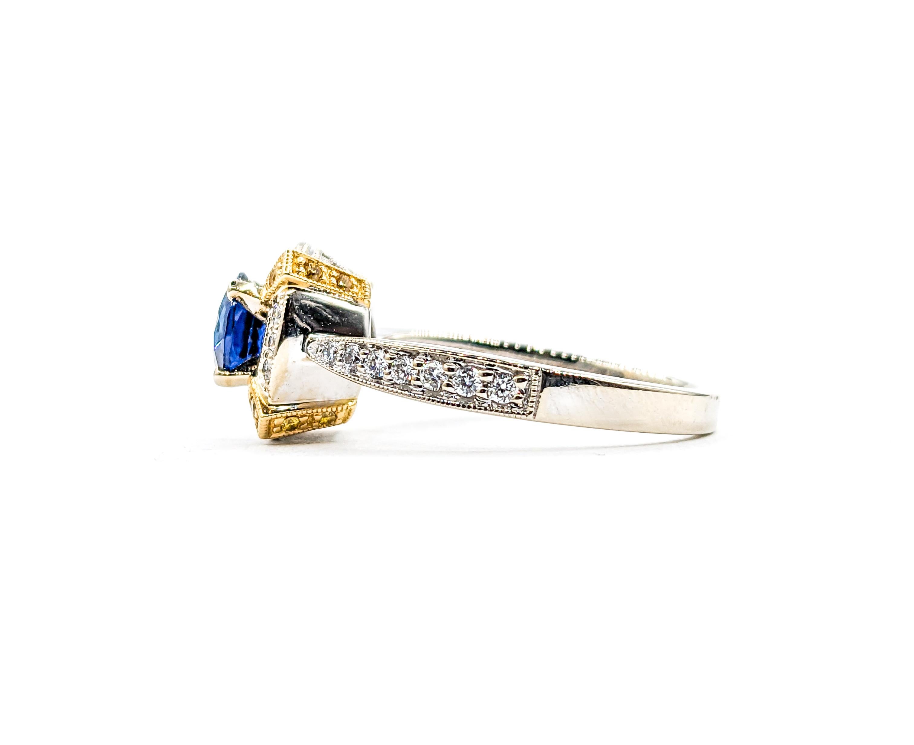 .89 Ring aus Zinnfarbenem Gold mit blauem Saphir und Diamant  im Zustand „Neu“ im Angebot in Bloomington, MN