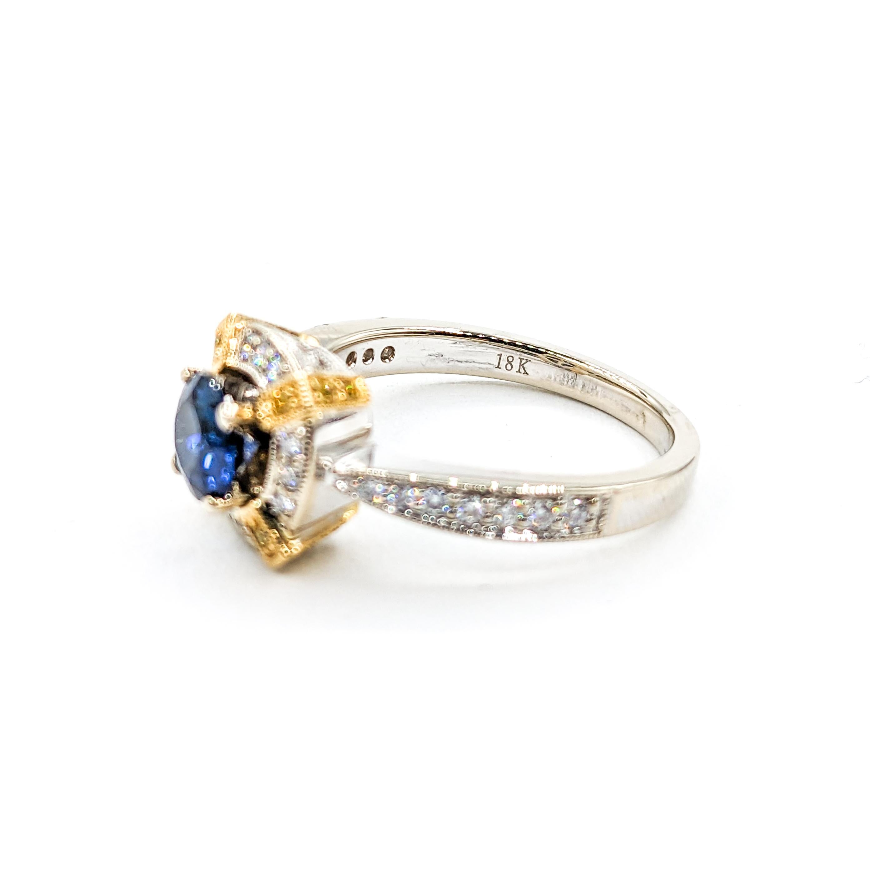 .89 Ring aus Zinnfarbenem Gold mit blauem Saphir und Diamant  im Angebot 7
