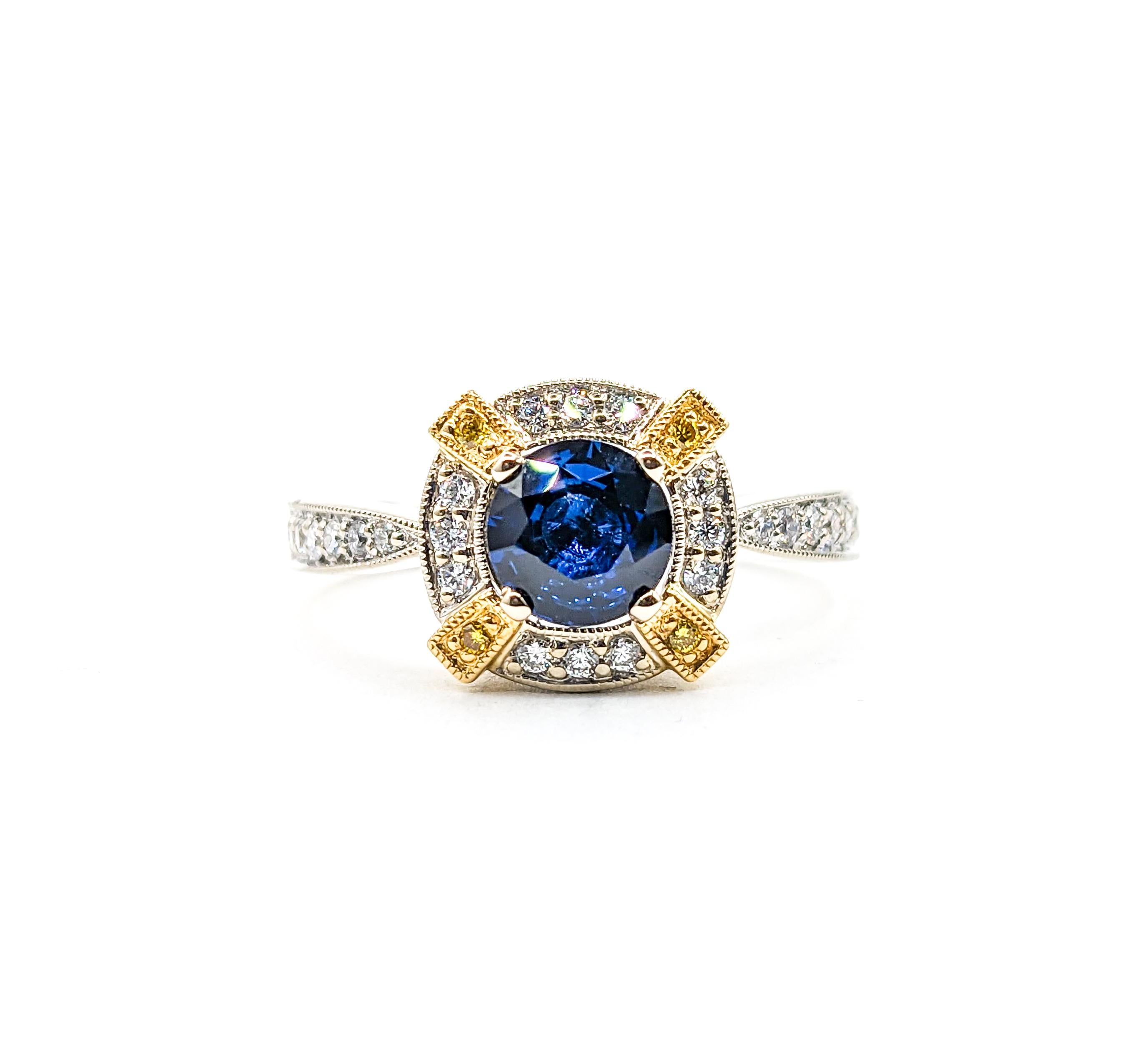 .89 Ring aus Zinnfarbenem Gold mit blauem Saphir und Diamant  im Angebot 8