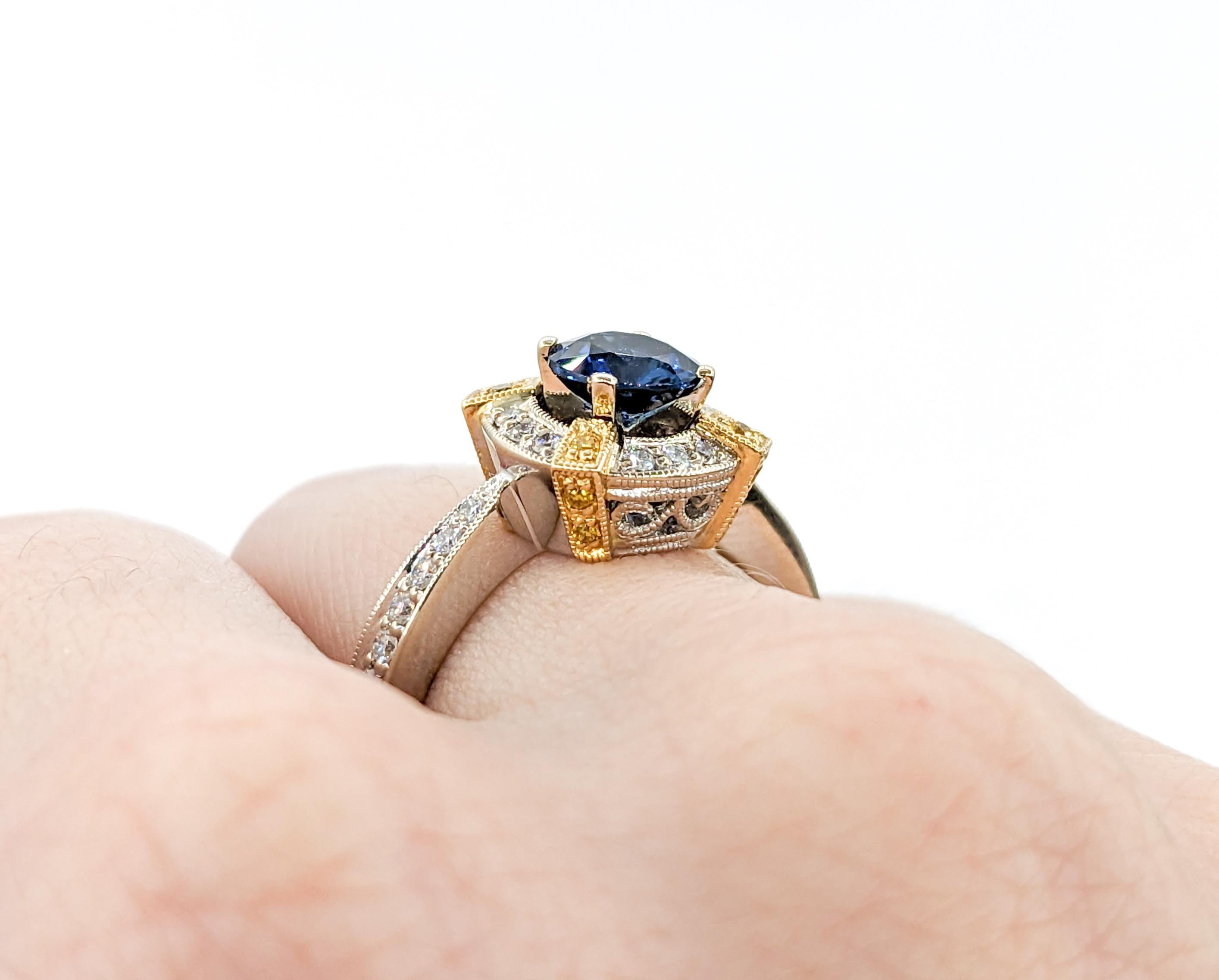 .89 Ring aus Zinnfarbenem Gold mit blauem Saphir und Diamant  im Angebot 1