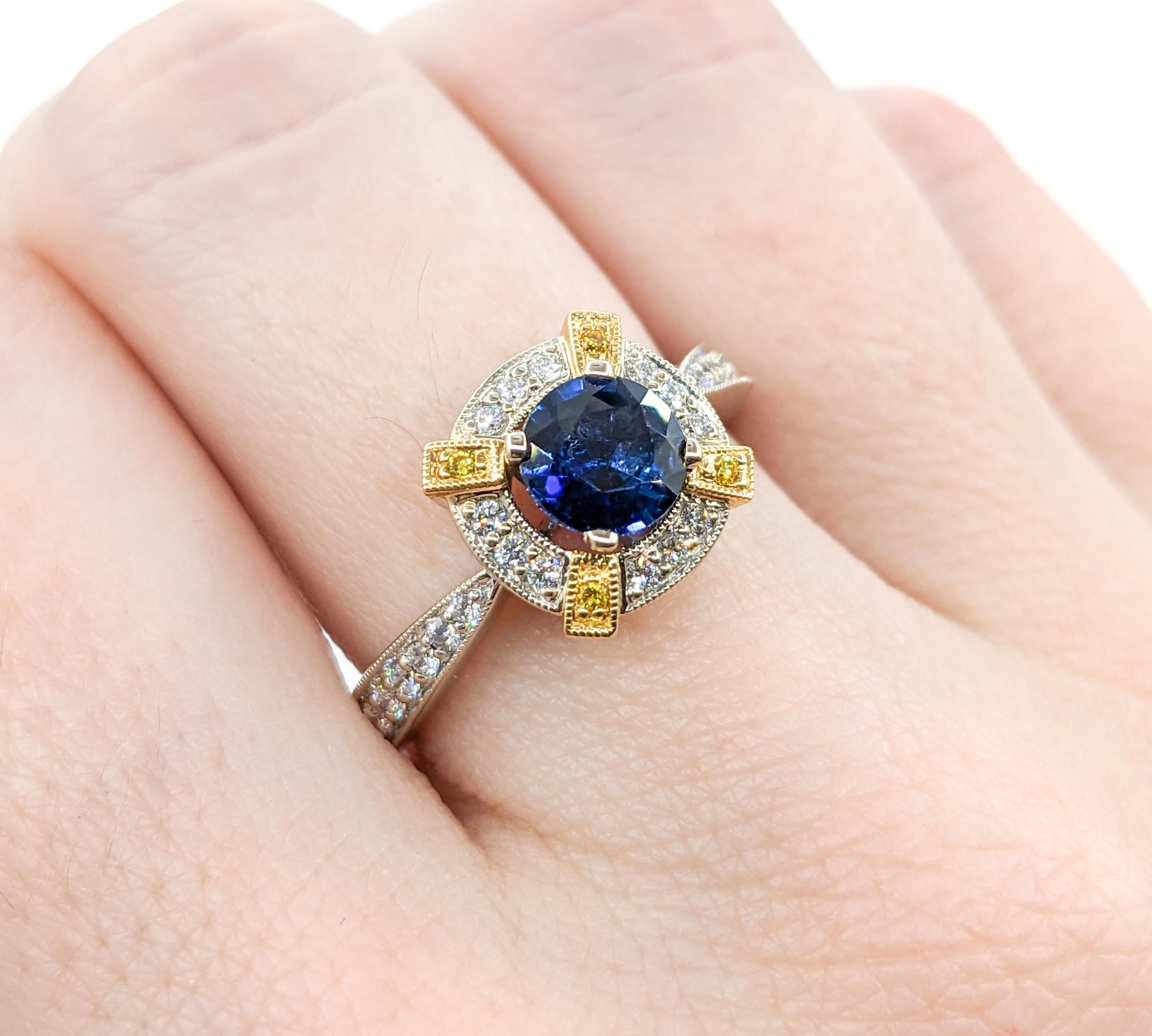.89 Ring aus Zinnfarbenem Gold mit blauem Saphir und Diamant  im Angebot 3