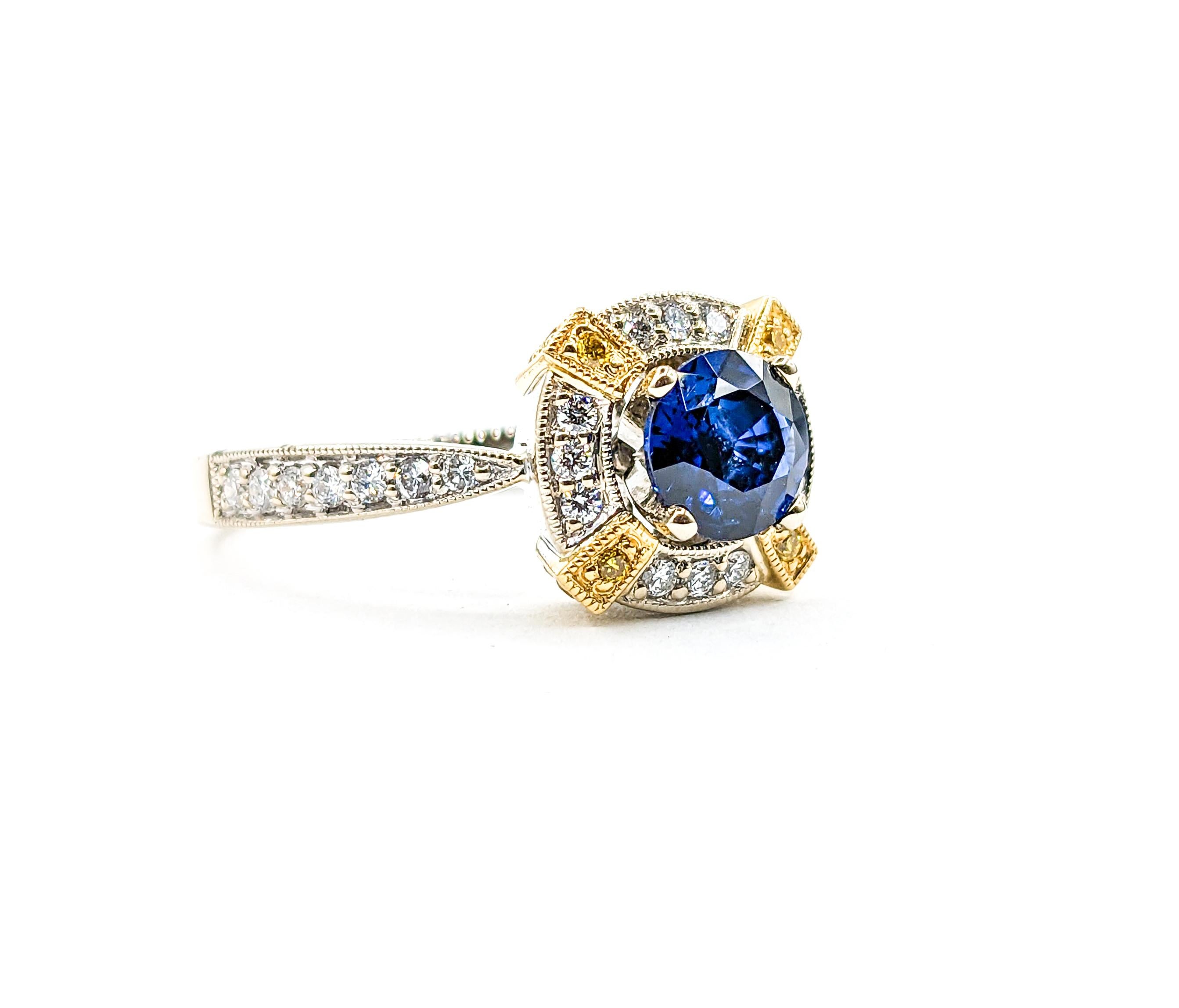 .89 Ring aus Zinnfarbenem Gold mit blauem Saphir und Diamant  (Zeitgenössisch) im Angebot