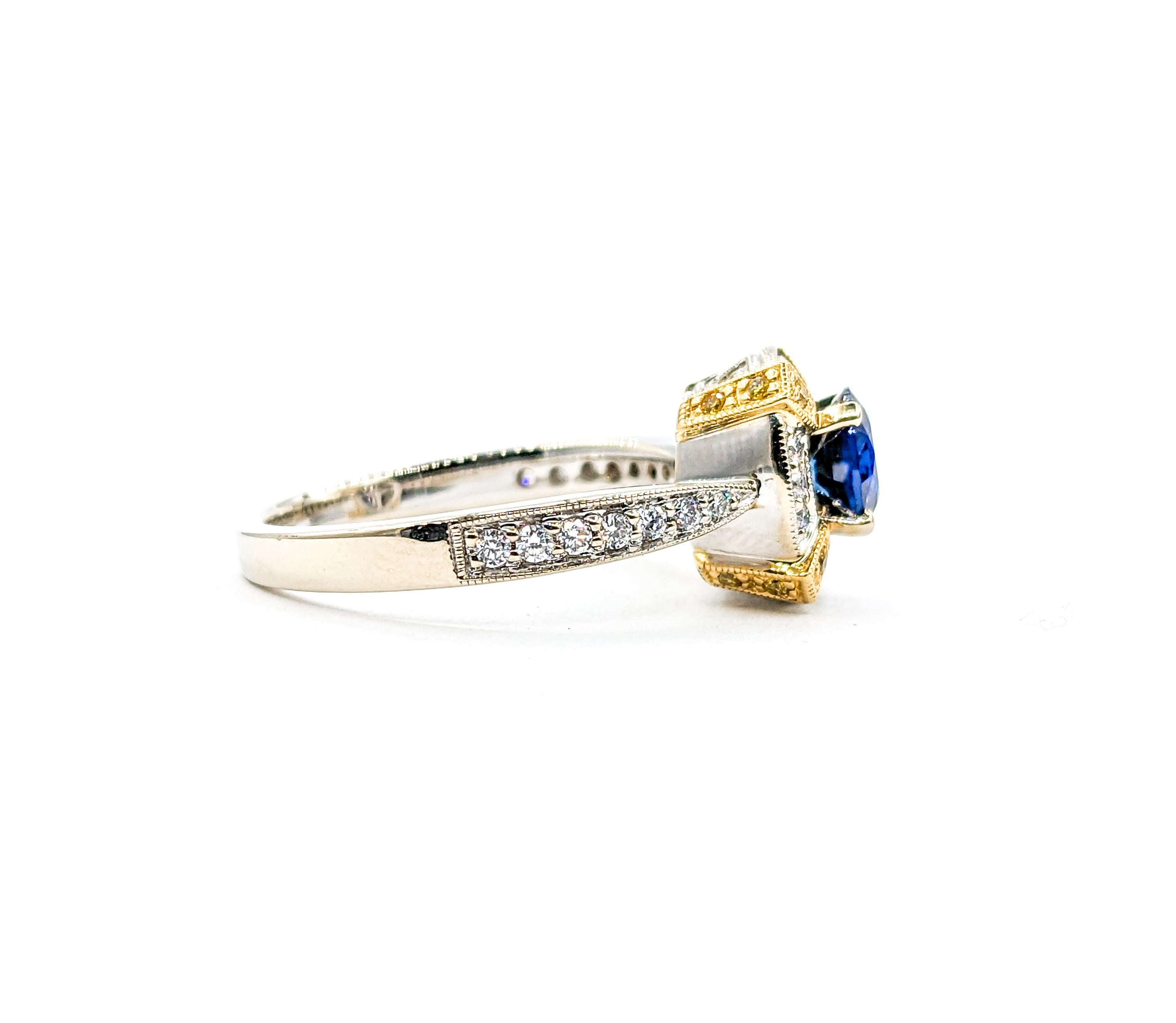 .89 Ring aus Zinnfarbenem Gold mit blauem Saphir und Diamant  im Angebot 4