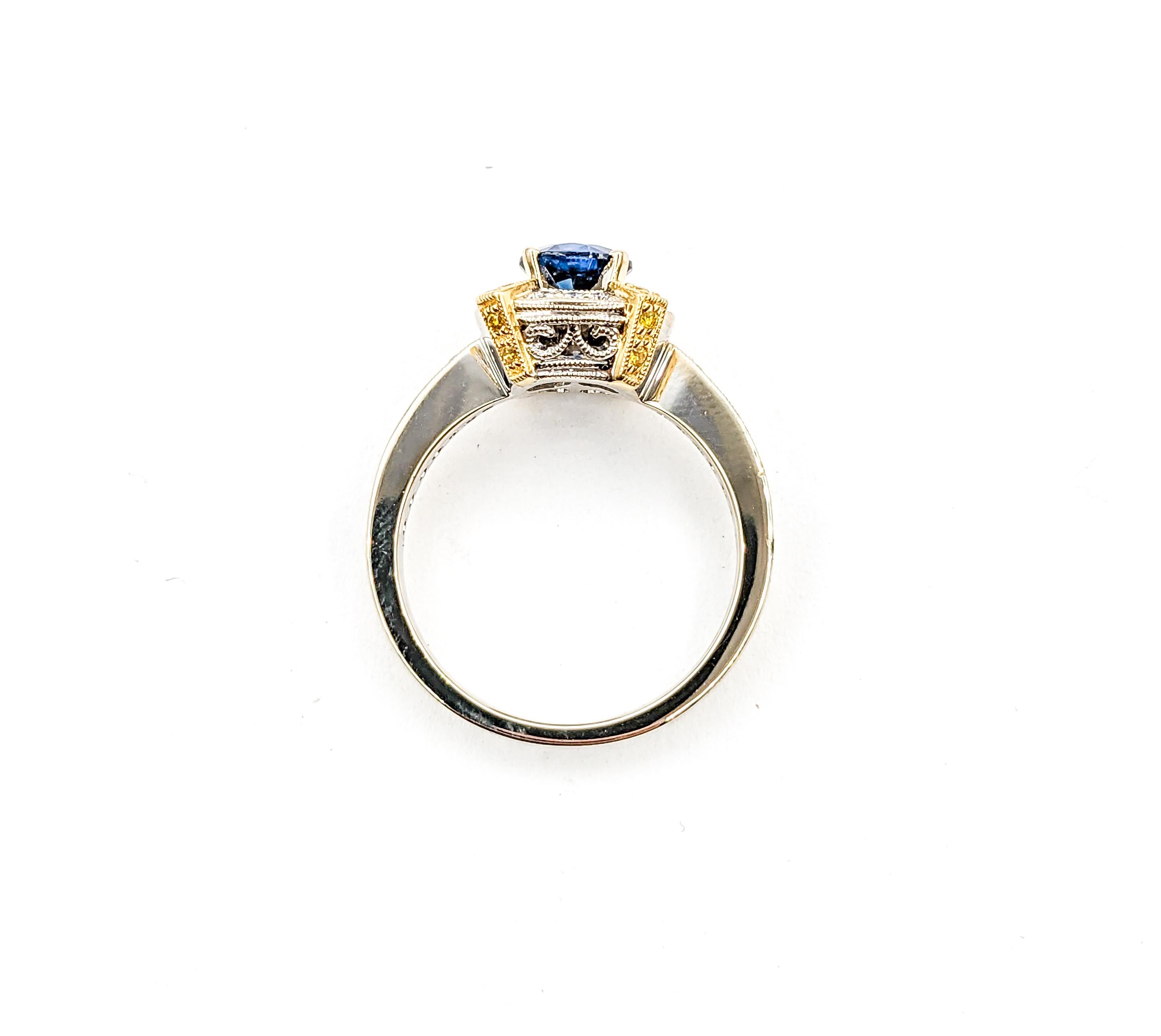 .89 Ring aus Zinnfarbenem Gold mit blauem Saphir und Diamant  im Angebot 5