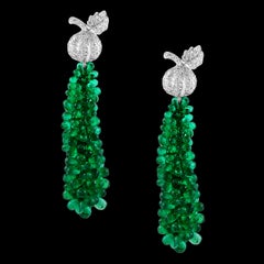 89 Carat Colombian Emerald Briolettes & Diamond Hanging Drop Earrings 18 Kt Gold