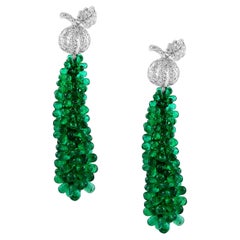 89 Carat Colombian Emerald Briolettes & Diamond Hanging Drop Earrings 18 Kt Gold
