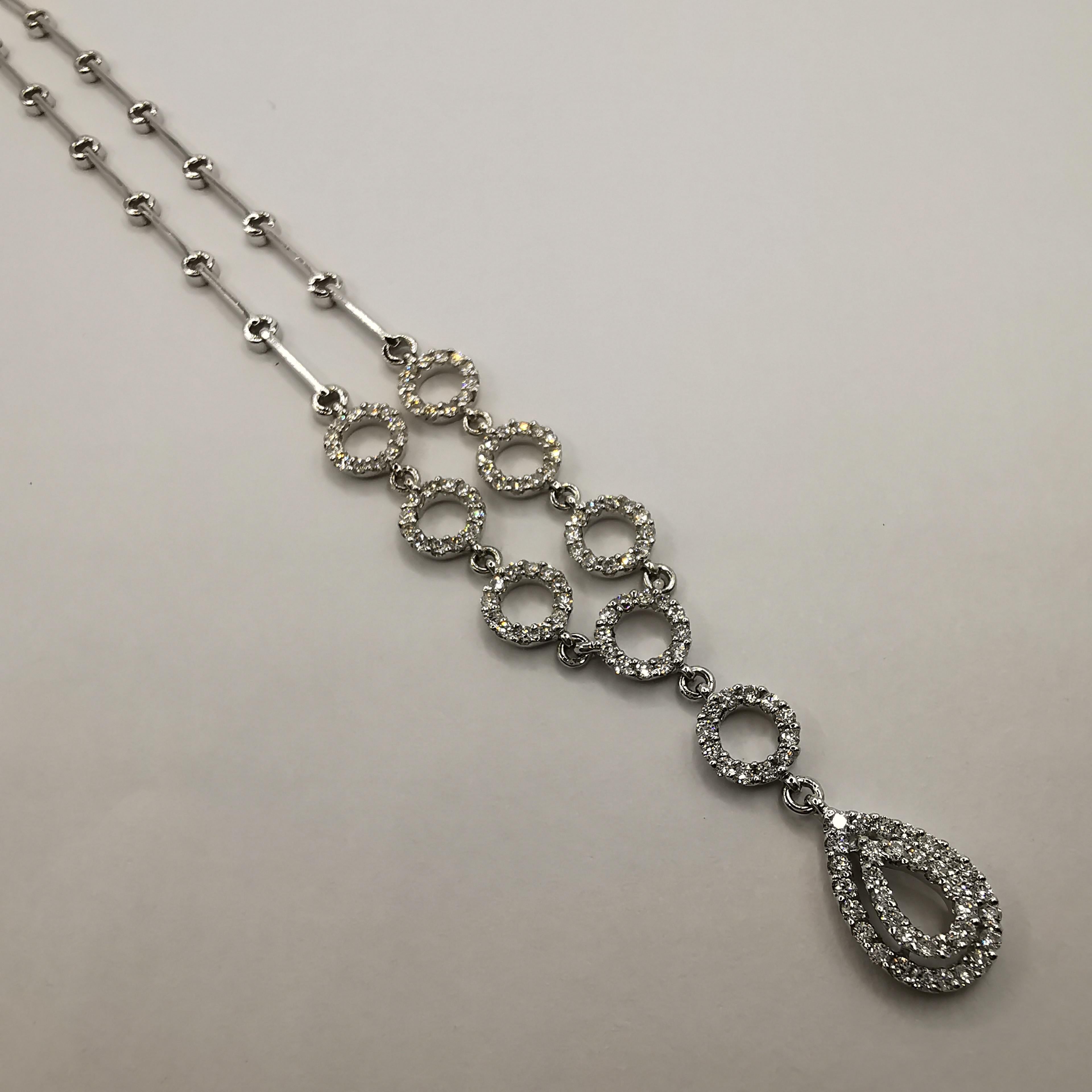 Brilliant Cut .89 Carat Diamond Teardrop Bridal Necklace in 18K White Gold For Sale