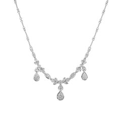 .89 Carat Round Diamond Dangle Drop White Gold Necklace