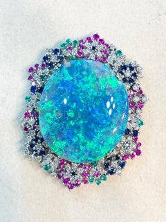 89 Ct Australia Back Opal Pendant 18K Gold Full Multi play color