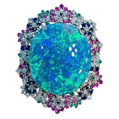 89 Ct Australia Back Opal Pendant 18K Gold Full Multi play color