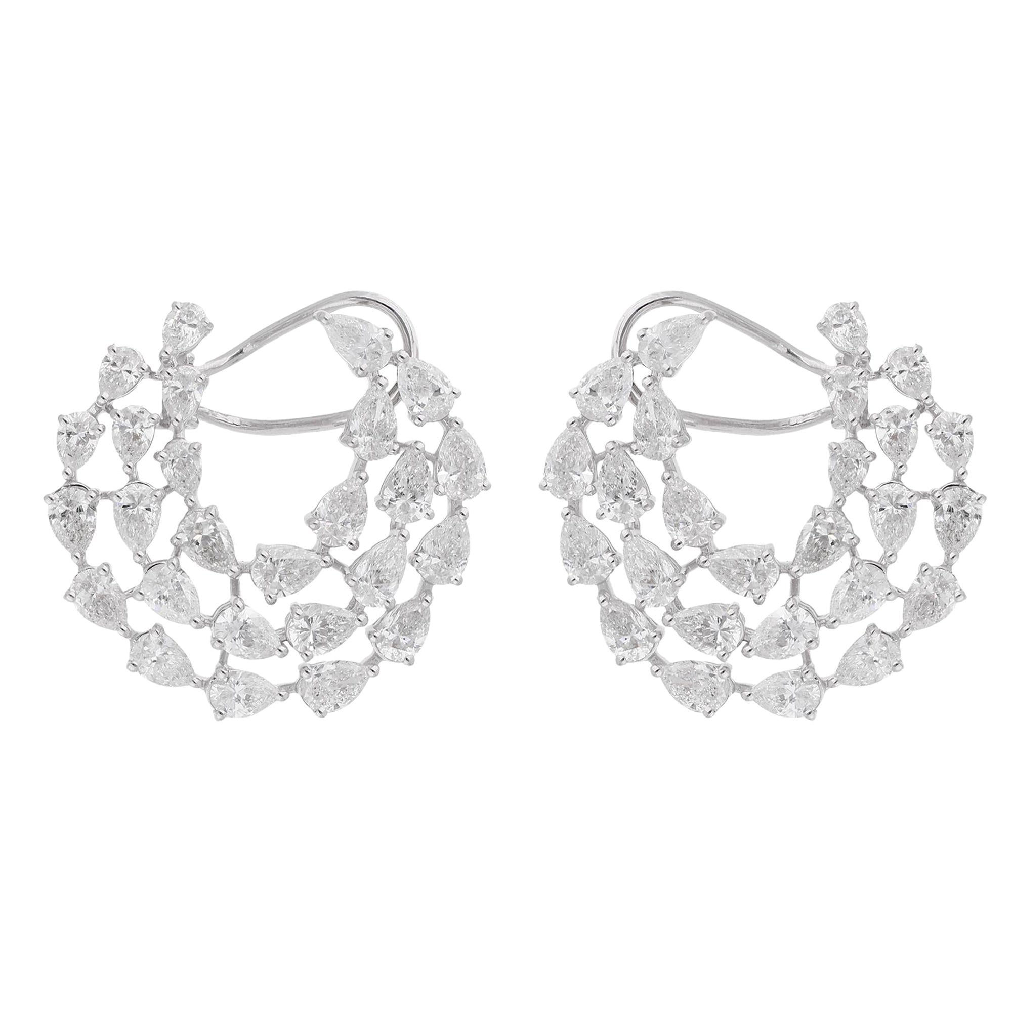 8.9 Ct SI Clarity HI Color Pear Diamond Clip Back Earrings 18 Karat White Gold
