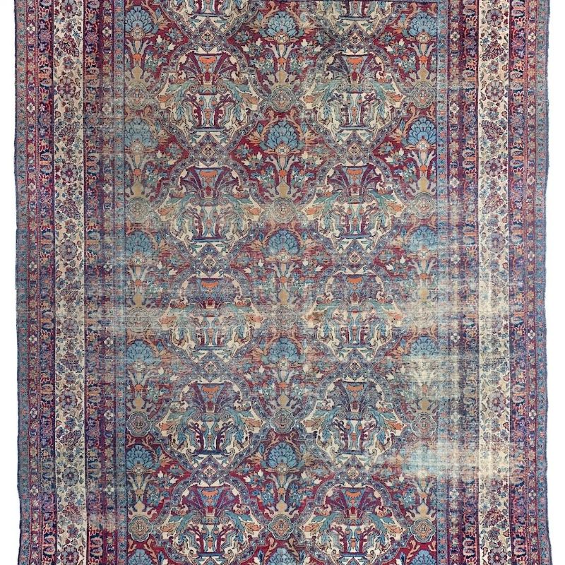 8'9" x 13'4" Antique Turkish Kerman Hand-Knotted Wool Area Rug – Oversized Tradi