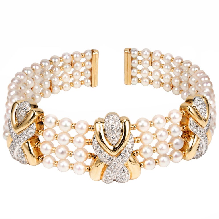 8.90 Carat 4-Row Pearl Diamond Yellow Gold Multi-Strand ... (768 x 768 Pixel)