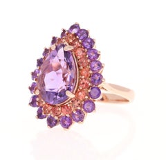 8.90 Carat Amethyst Sapphire Pear Cut Rose Gold Cocktail Ring