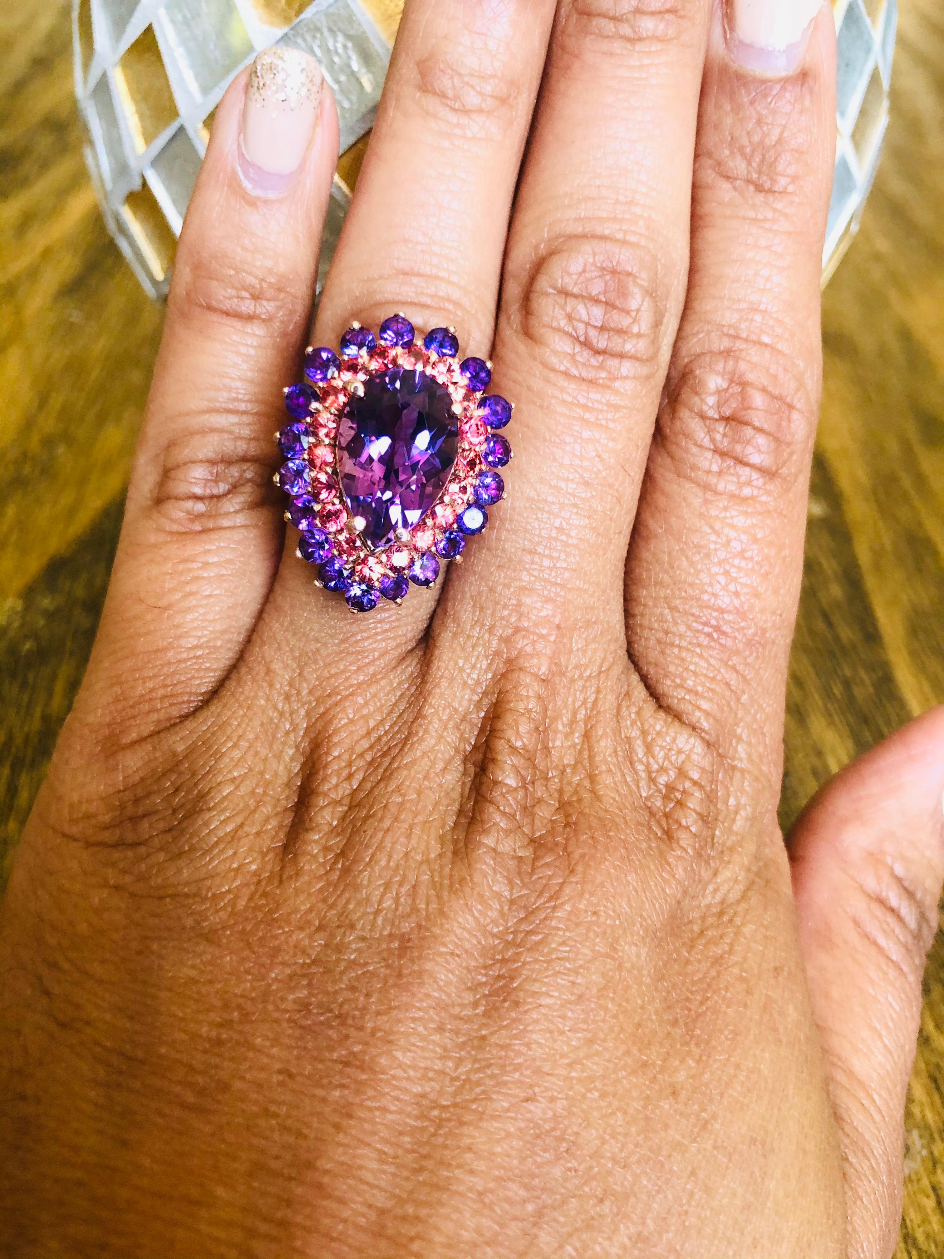 8.90 Carat Amethyst Sapphire Pear Cut Rose Gold Cocktail Ring For Sale 2