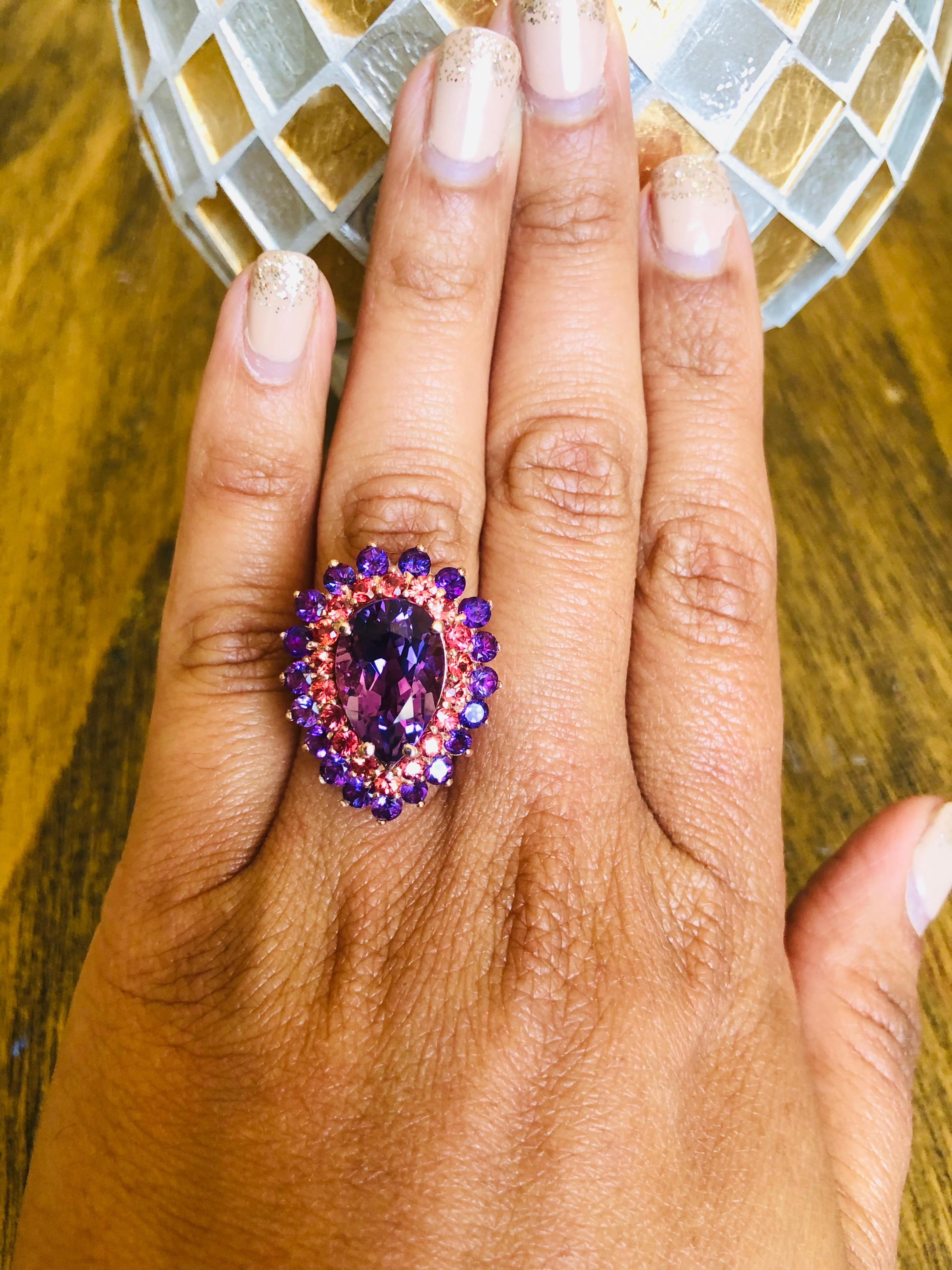 8.90 Carat Amethyst Sapphire Pear Cut Rose Gold Cocktail Ring For Sale 3