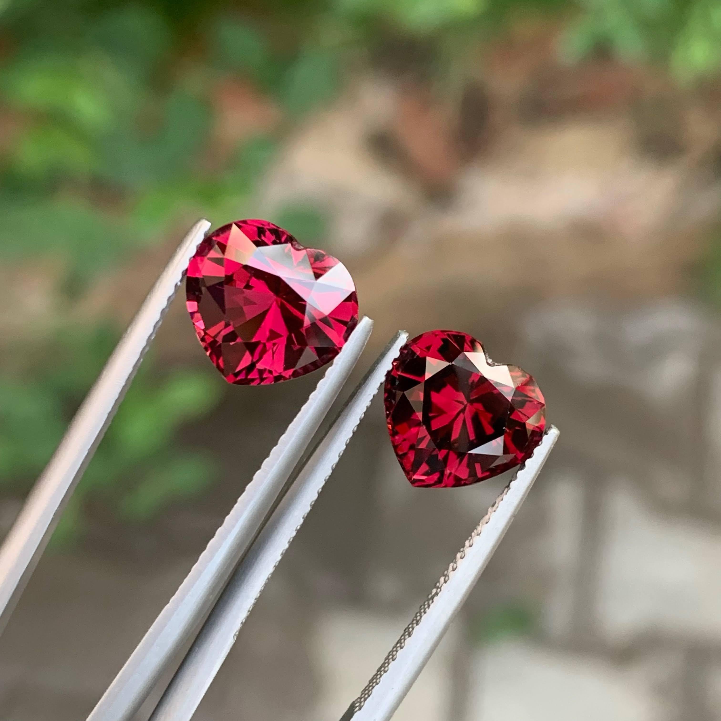 8.90 Carat Loose Pinkish Red Garnet Pair Stone Heart Cut Natural Tanzanian Gems For Sale 1