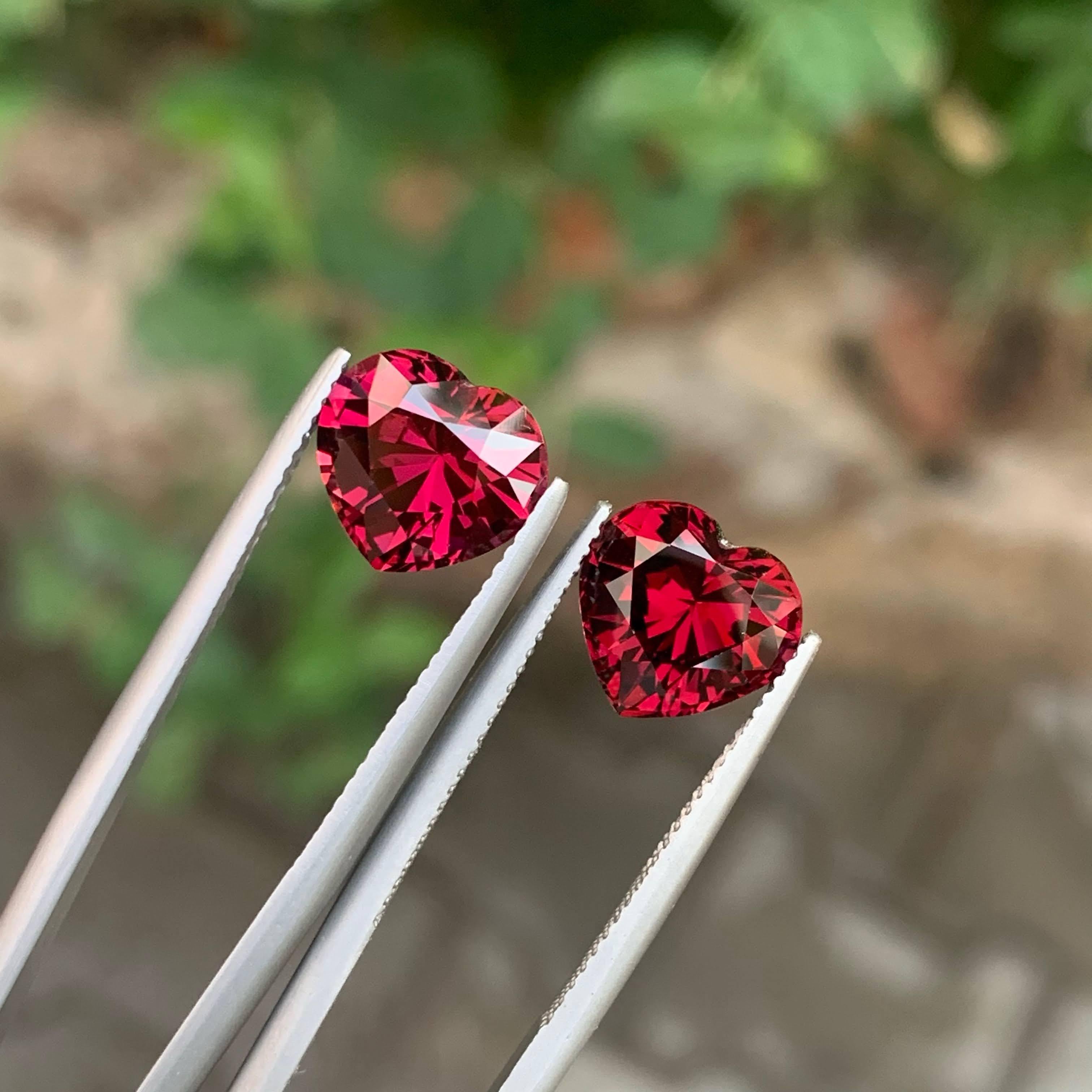 8.90 Carat Loose Pinkish Red Garnet Pair Stone Heart Cut Natural Tanzanian Gems For Sale 2
