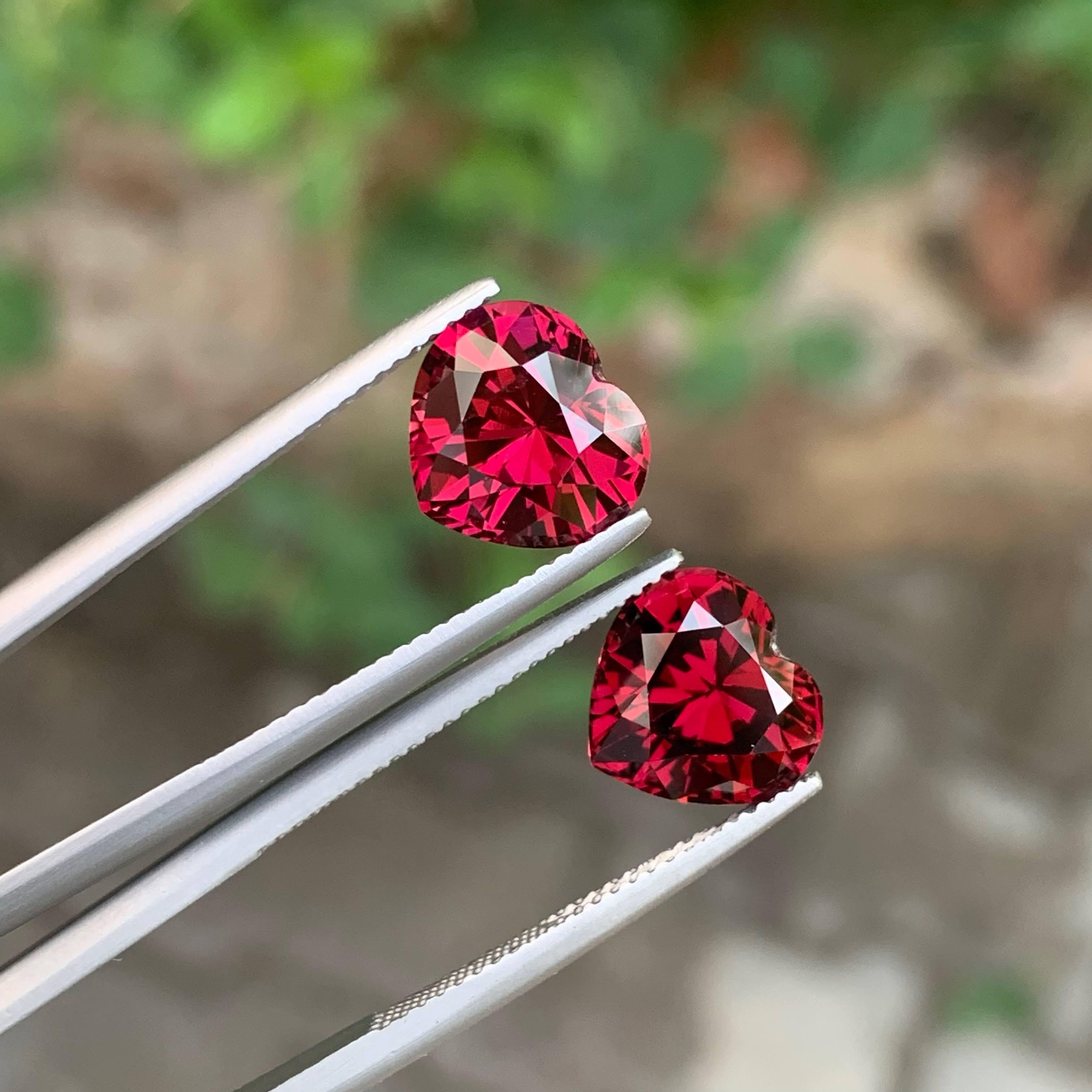 8.90 Carat Loose Pinkish Red Garnet Pair Stone Heart Cut Natural Tanzanian Gems For Sale 4