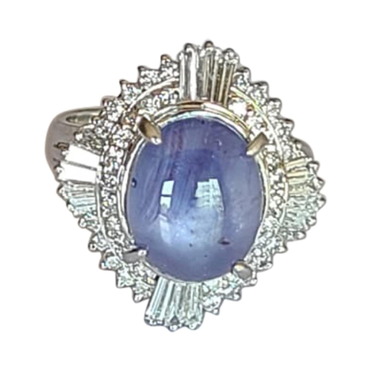8.90 Carat Natural Star Sapphire Ring Set in Platinum with Diamonds
