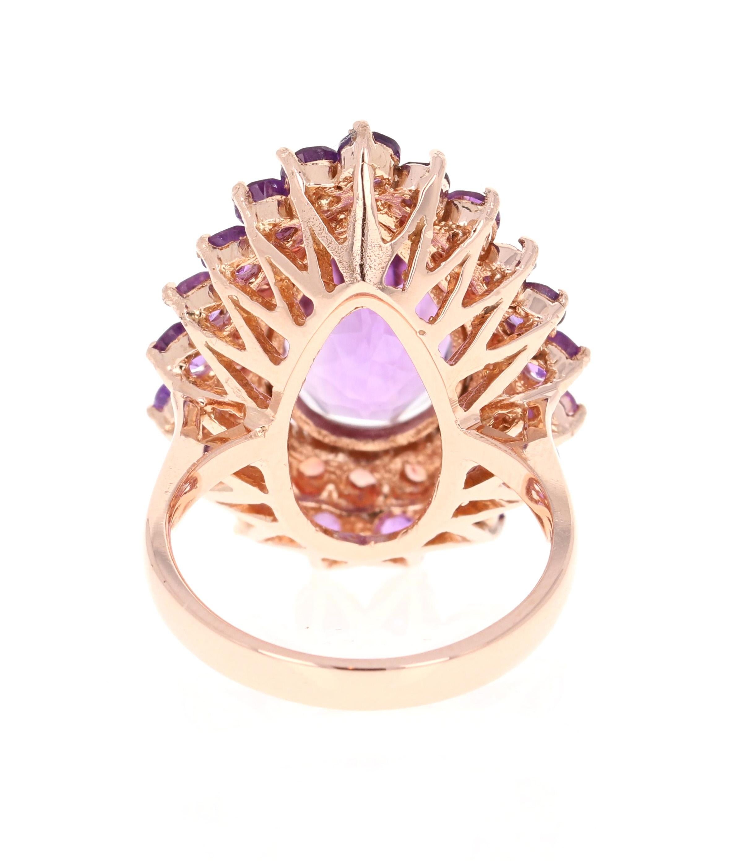 8.90 Carat Amethyst Sapphire Pear Cut Rose Gold Cocktail Ring In New Condition For Sale In Los Angeles, CA