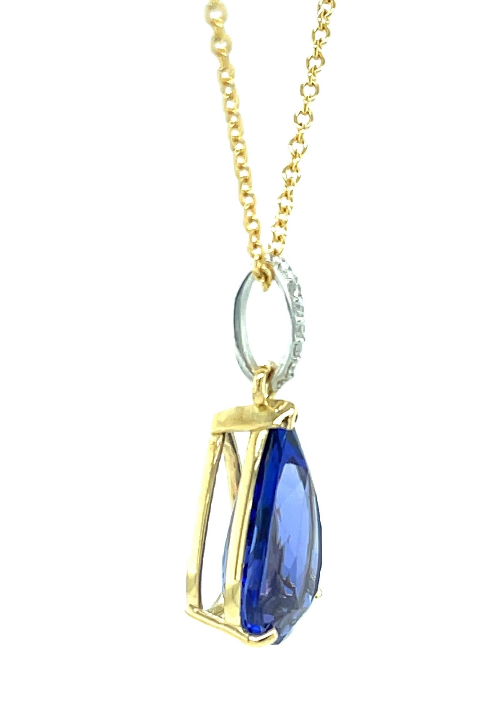 Artisan 8.90 Carat Tanzanite & Diamond Pendant Necklace in White and Yellow Gold For Sale