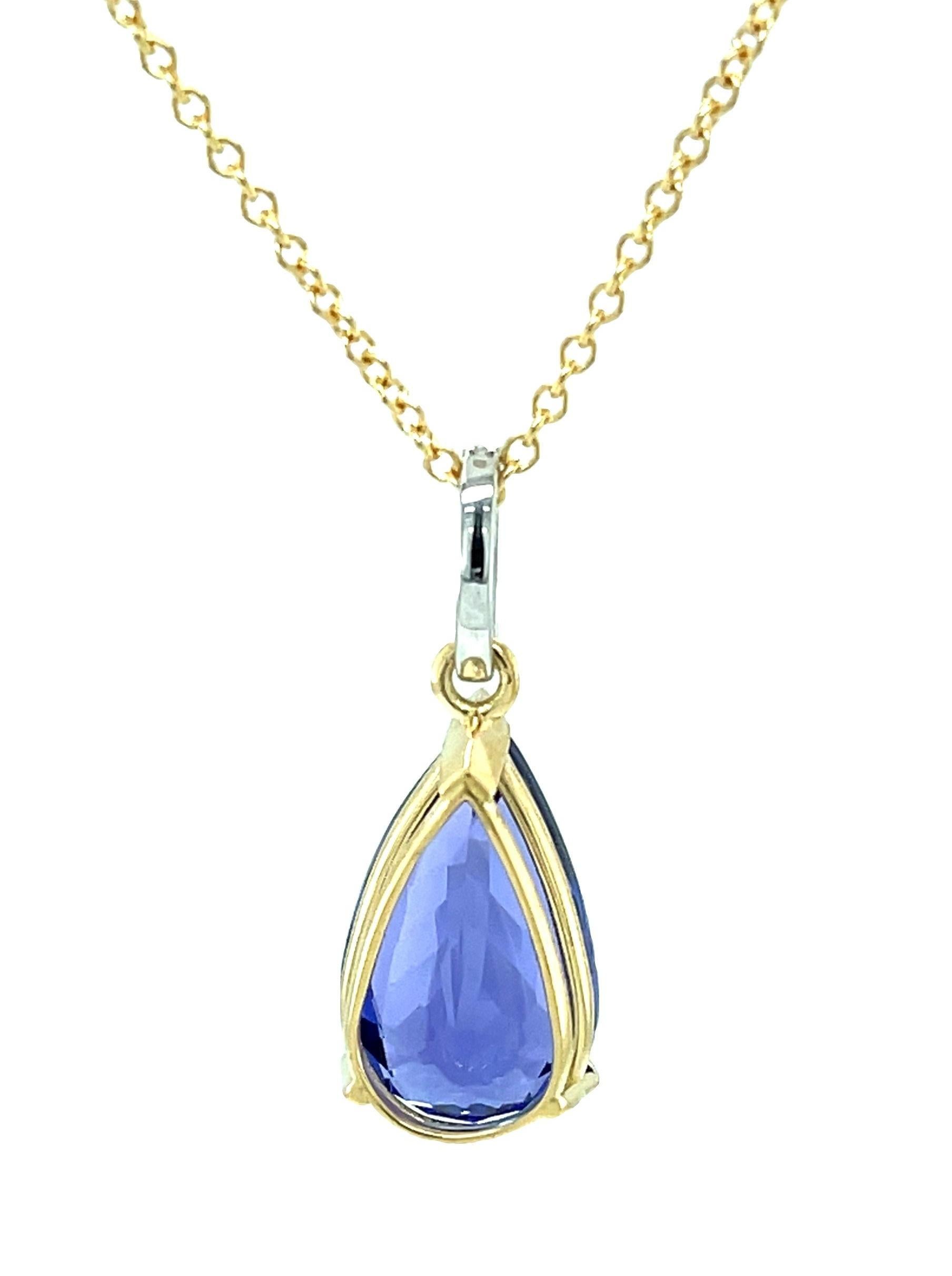 8.90 Carat Tanzanite & Diamond Pendant Necklace in White and Yellow Gold In New Condition For Sale In Los Angeles, CA
